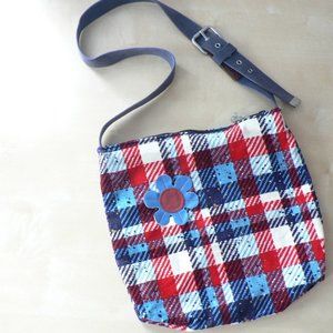 Blue Red and White Plaid Crossbody Bag